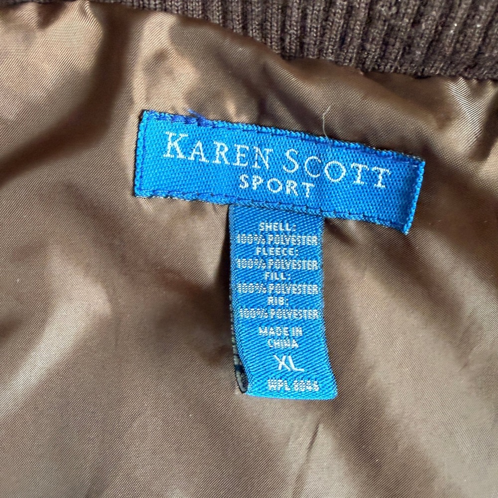 Karen Scott Sport Womens XL Brown Quilted Puffer Fleece Mixed Media Jacket Zip - Picture 6 of 6